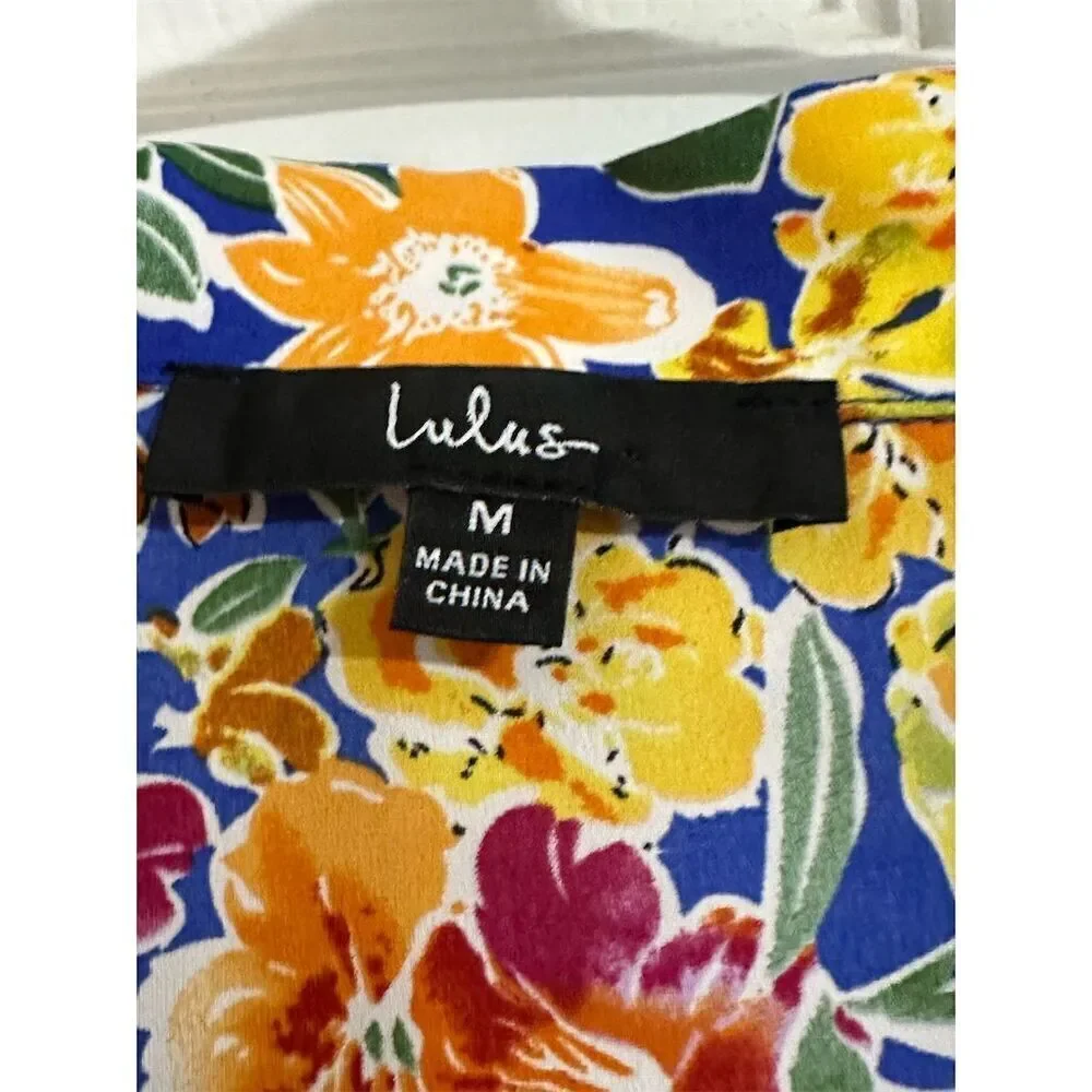 Lulus Floral Womens Blouse Size M Satin Cropped Multicolor Casual 1276
